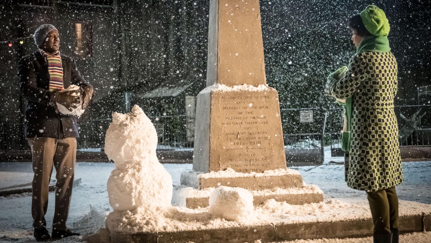 Cyril and Lucille are getting married the day after Christmas. Photo: BBC / Nealstreet Productions / Sally Mais Cyril and Lucille make a snowman in 'Call the Midwife.' Photo: BBC / Nealstreet Productions / Sally Mais