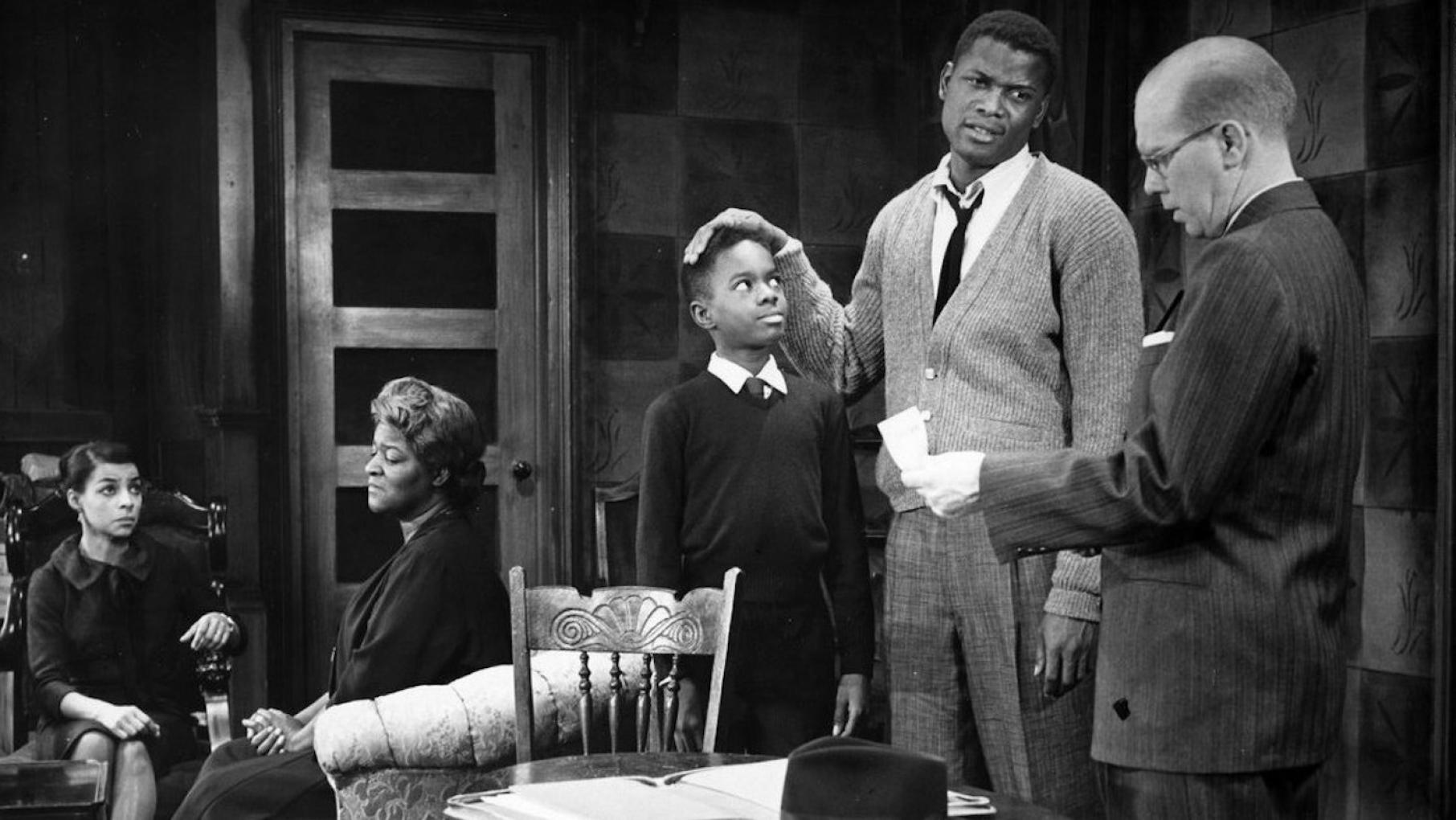 Sidney Poitier (second from right) as Walter Lee Younger in the original 1959 stage production of Lorraine Hansberry's 'A Raisin in the Sun.' Photo: Wikimedia Commons/Friedman-Abeles, New York Sidney Poitier as Walter Lee Younger in the original 1959 stage production of Lorraine Hansberry's 'A Raisin in the Sun.' Photo: Wikimedia Commons/Friedman-Abeles, New York