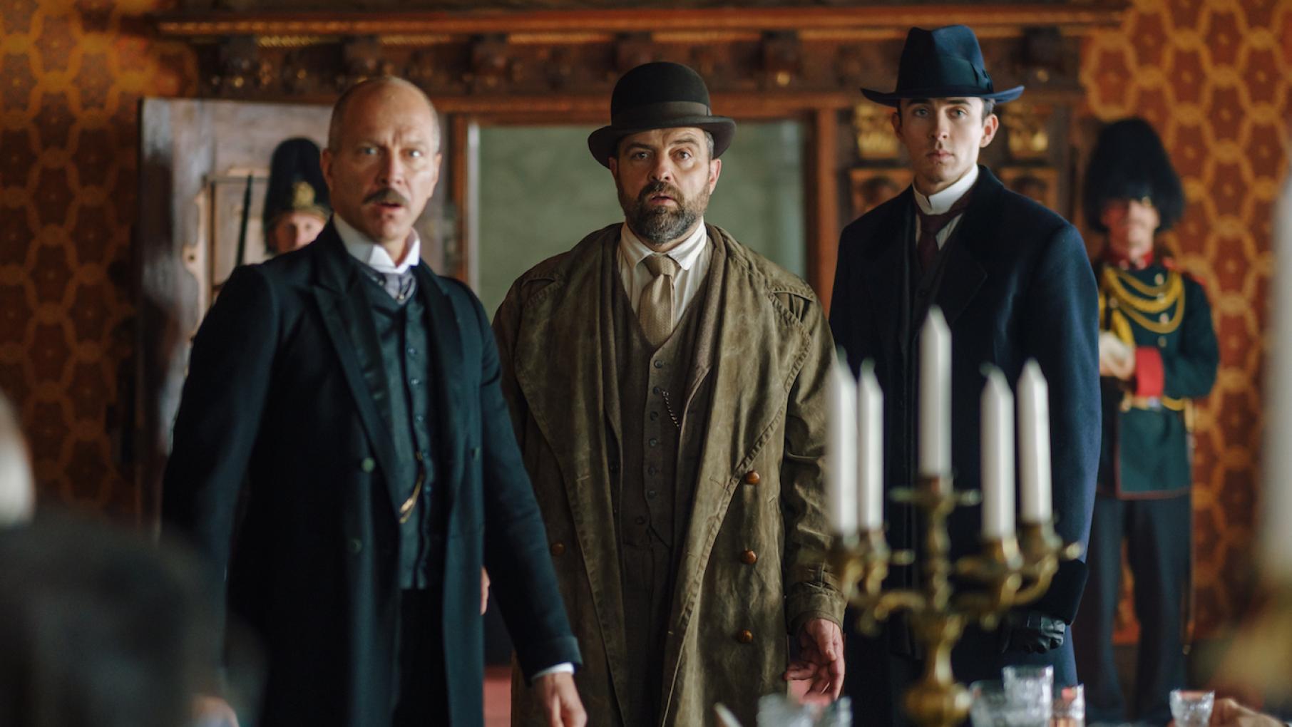 Oskar and Max end up a part of geopolitical maneuvering. Photo: Endor Production Ltd/MR Film GmbH Strasser, Oskar, and Max in Vienna Blood season 2. Photo: Endor Production Ltd/MR Film GmbH