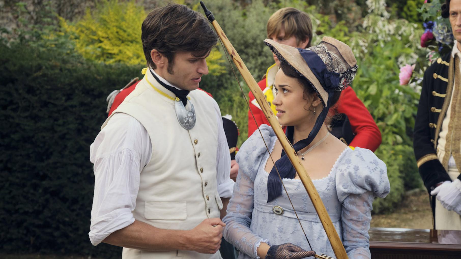 Charlotte is reluctantly inserted into a bitter relationship between Colonel Lennox and Alexander Colbourne. Photo: Joss Barratt © Red Planet Colonel Lennox and Charlotte Heywood in Sanditon. Photo: Joss Barratt © Red Planet