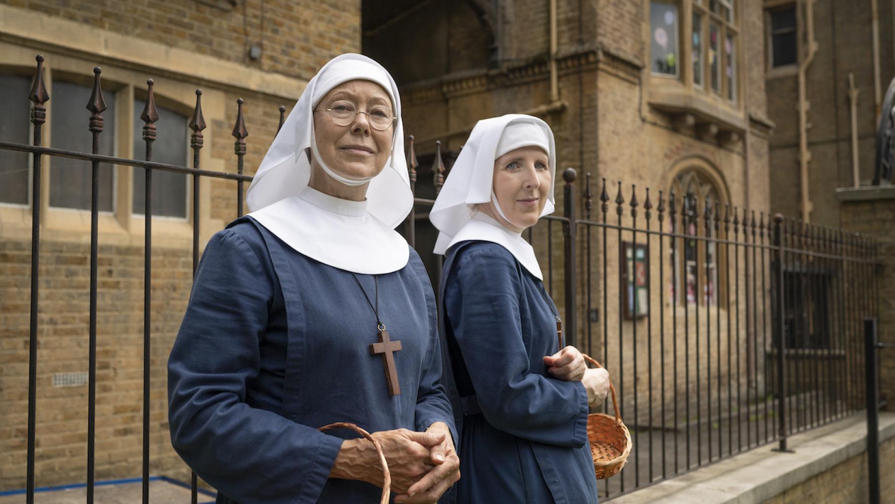 Sister Hilda tries to help a man haunted by his past while Sister Julienne intervenes in the difficulties of a new mother. Photo: Neal Street Productions Sisters Julienne and Hilda in Call the Midwife. Photo: Neal Street Productions