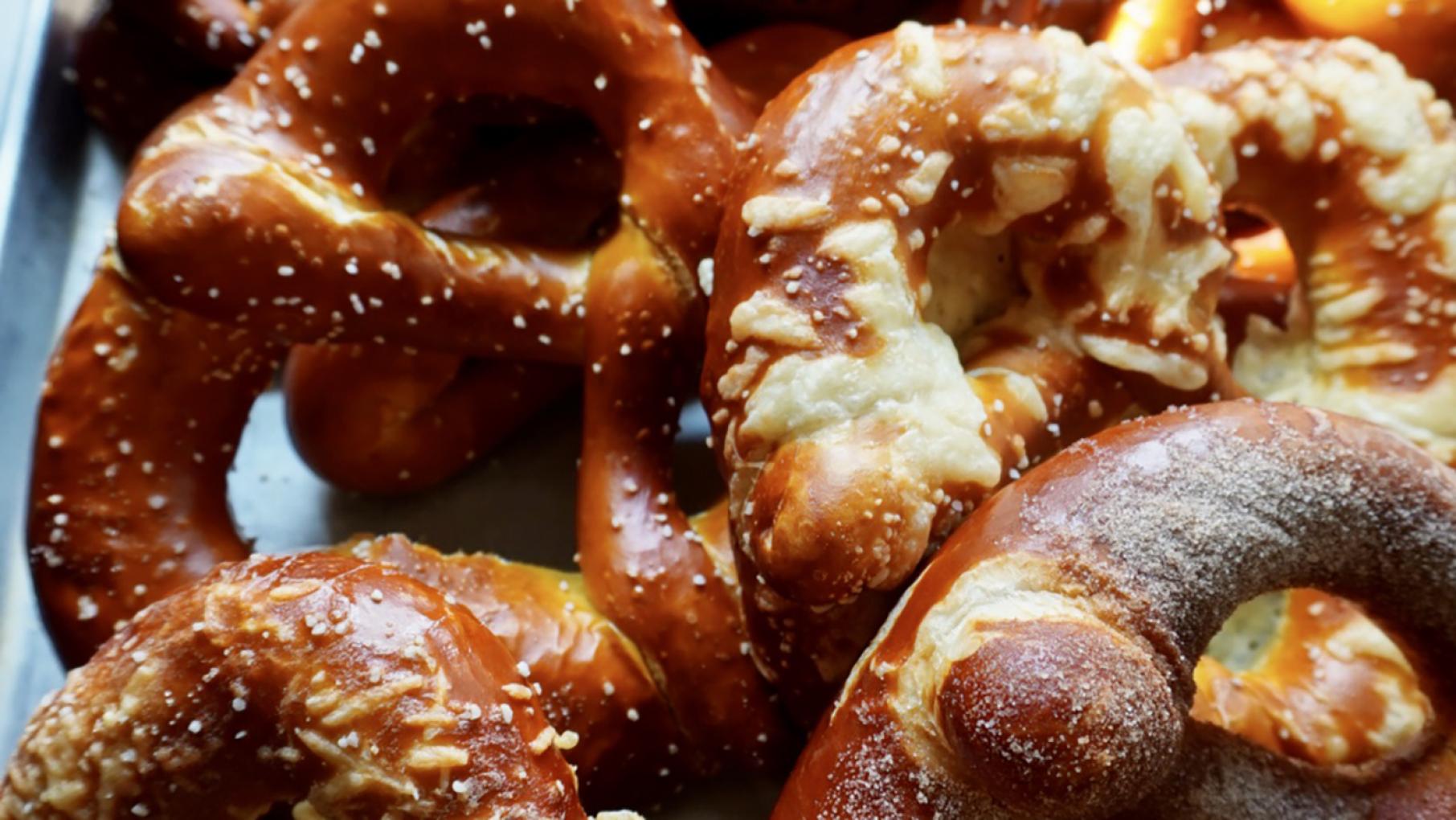 Gnarly Knots Pretzel Company specializes in creative stuffed pretzels. Photo: Courtesy of Gnarly Knots. An up-close shot of several pretzels