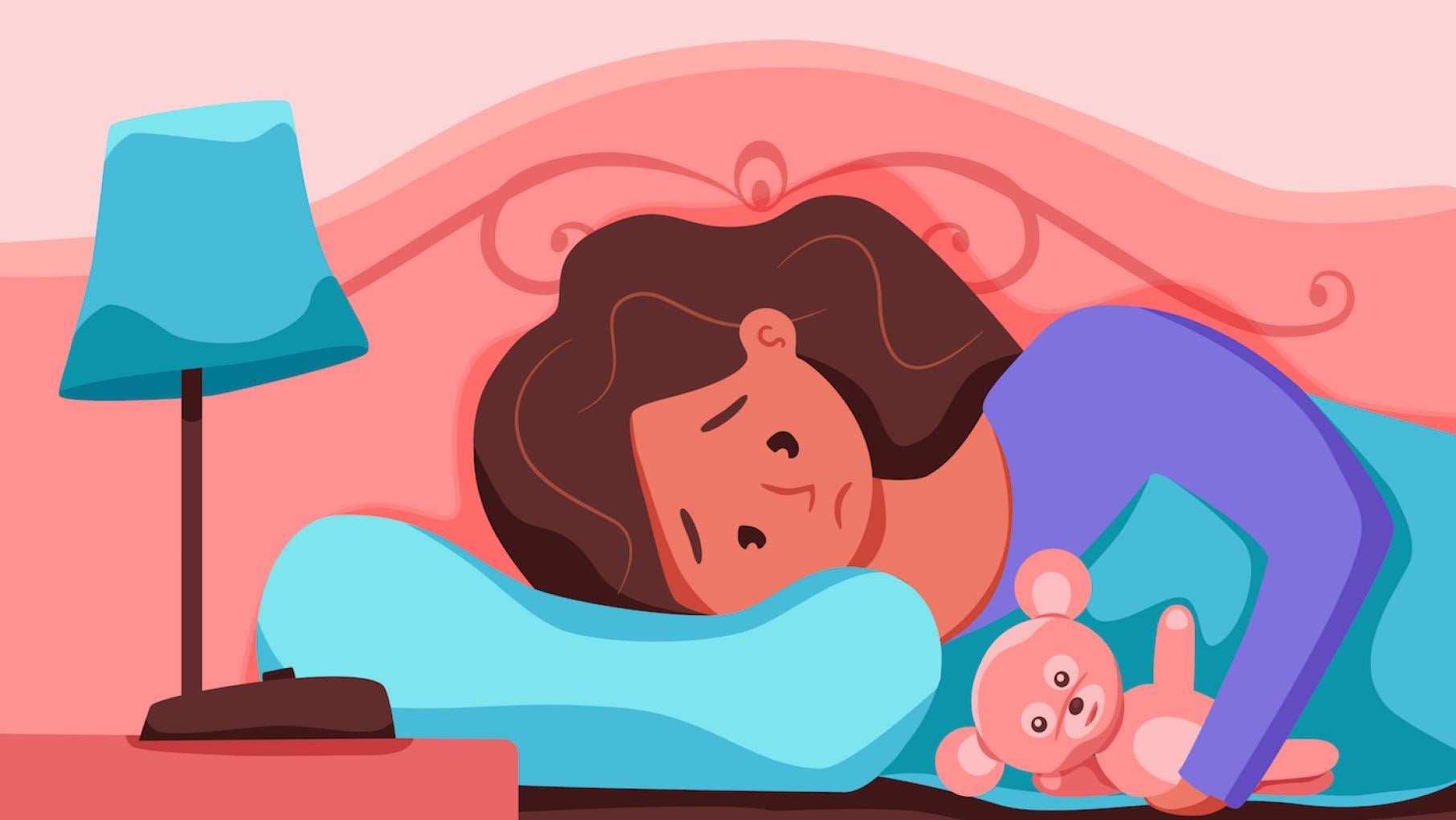 A worried child with a teddy bear