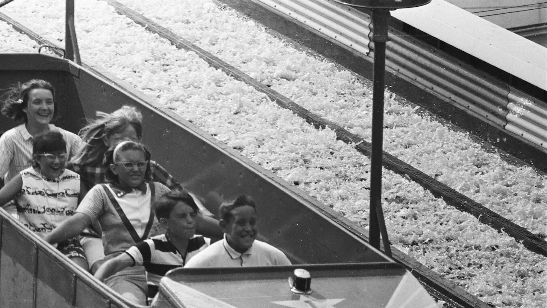 Geoffrey Baer's father loved the Shoot the Chutes ride at Riverview, pictured here in 1965. Photo: ST-90004584-0041, Chicago Sun-Times collection, Chicago History Museum Children enjoying a Shoot the Chutes ride at Riverview in Chicago in 1965. Photo: ST-90004584-0041, Chicago Sun-Times collection, Chicago History Museum