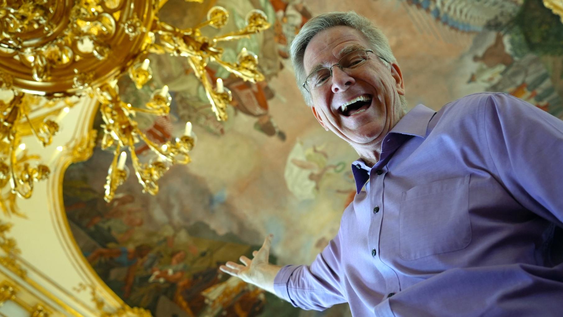 Rick Steves explores centuries of European art in person in his new series. Photo: Courtesy American Public Television Rick Steves at Vienna's Schoenbrunn Palace
