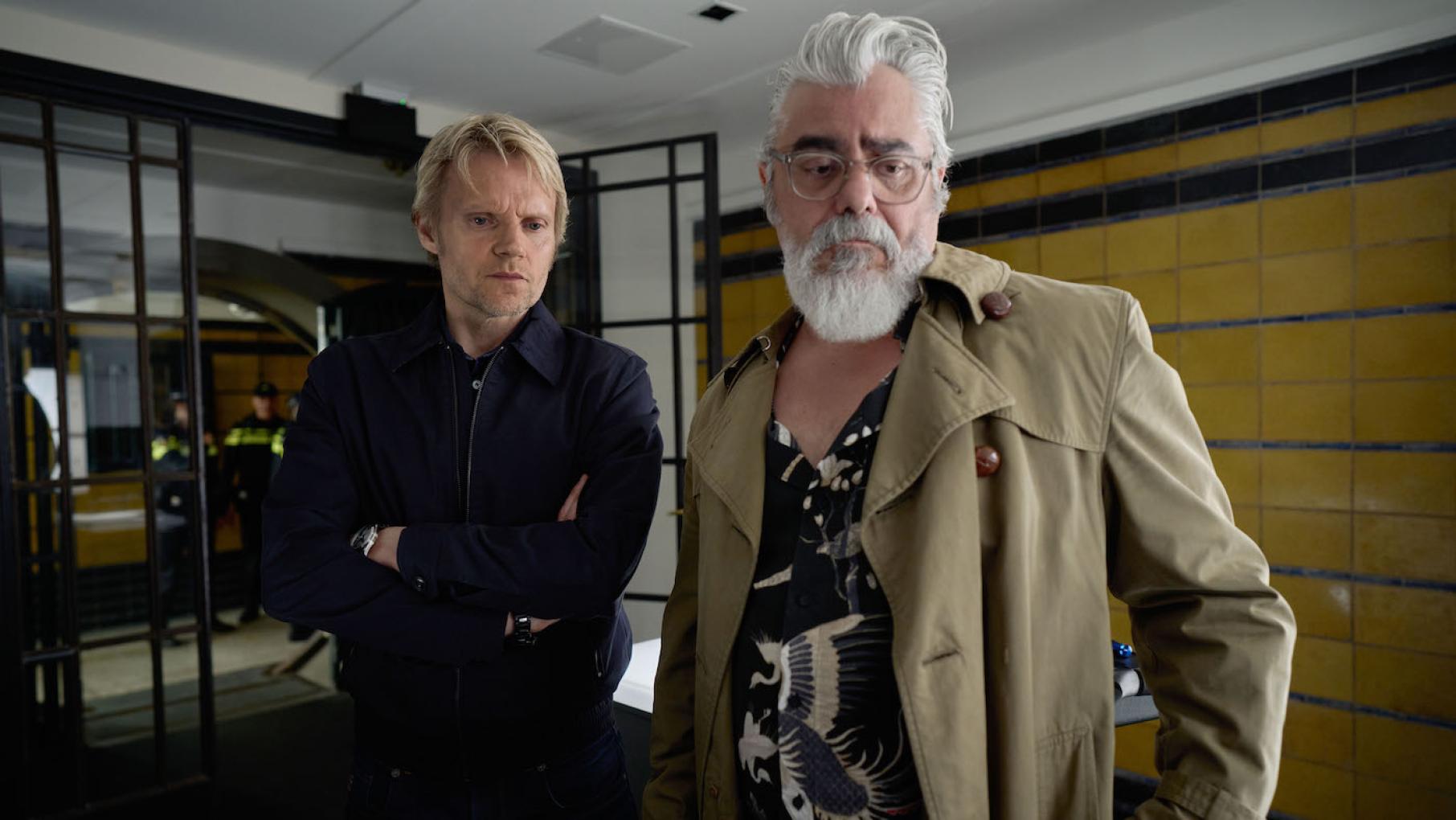 Hendrik has a macabre task when a man is killed and sent to the members of a wealthy diamond family in separate parts. Photo: Company Pictures, NL Films & A3MI Van der Valk and Hendrik in season 2