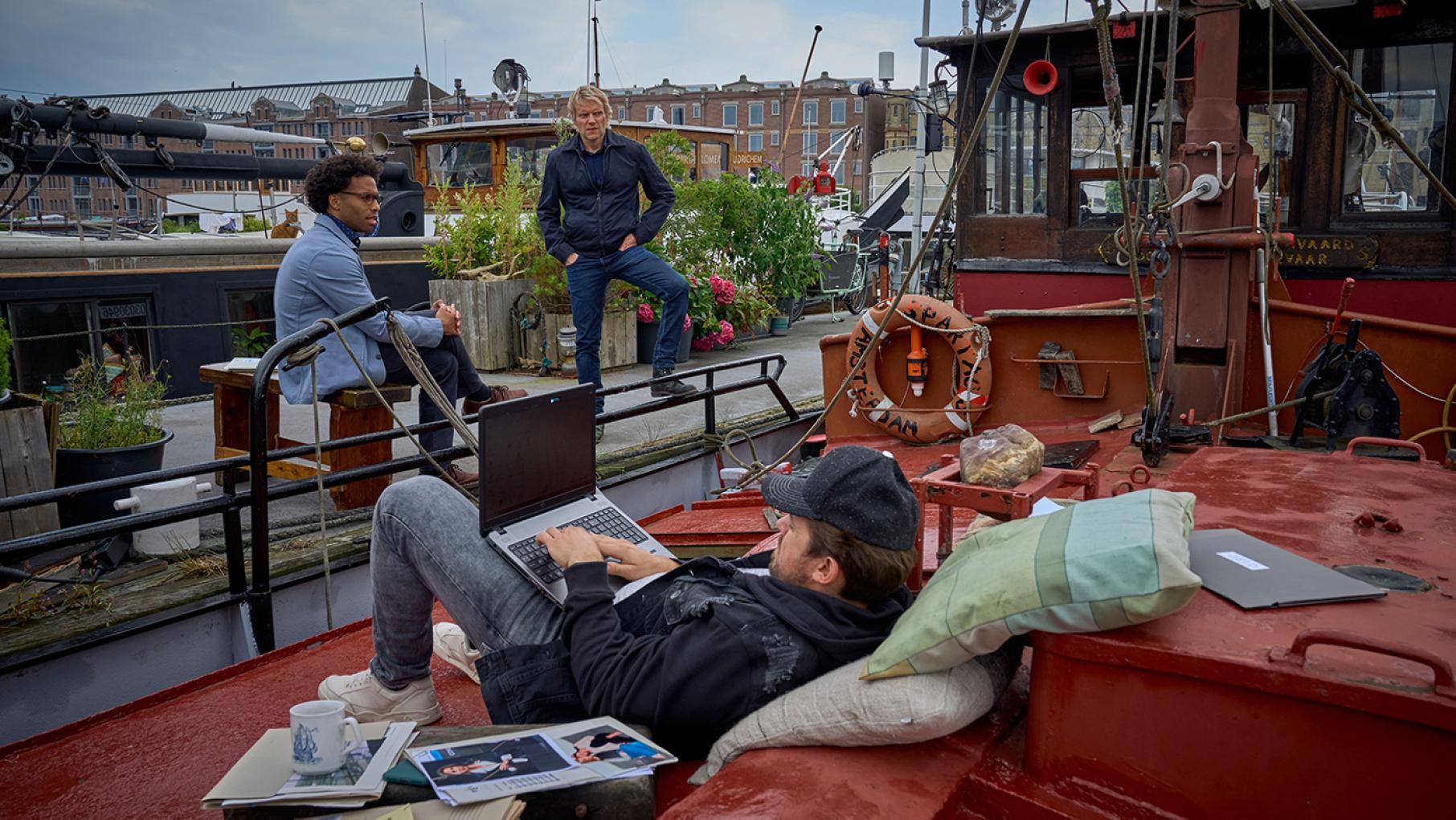 Van der Valk and his team's latest investigation has implications for powerful people that put the team in danger. Photo: Company Pictures, NL Films & A3MI Job, Van der Valk, and Brad in season 2