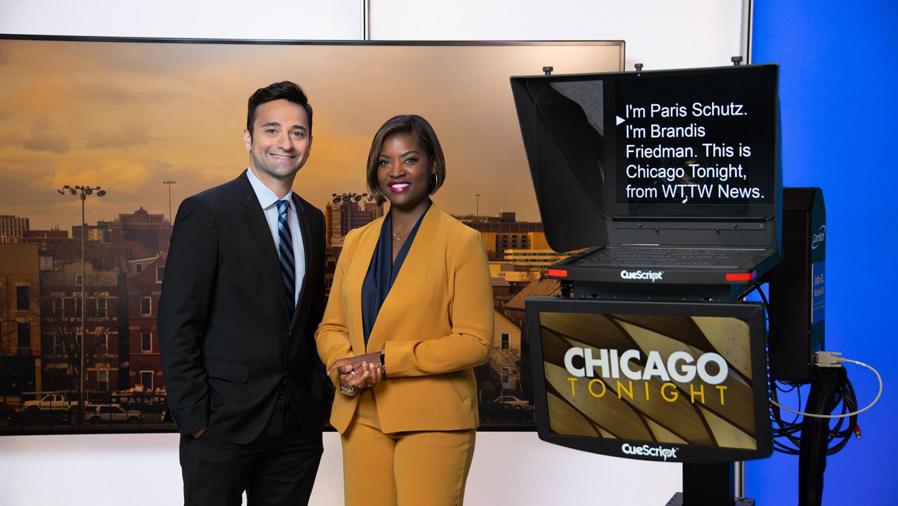 Paris Schutz and Brandis Friedman on a new 'Chicago Tonight' set Paris Schutz and Brandis Friedman