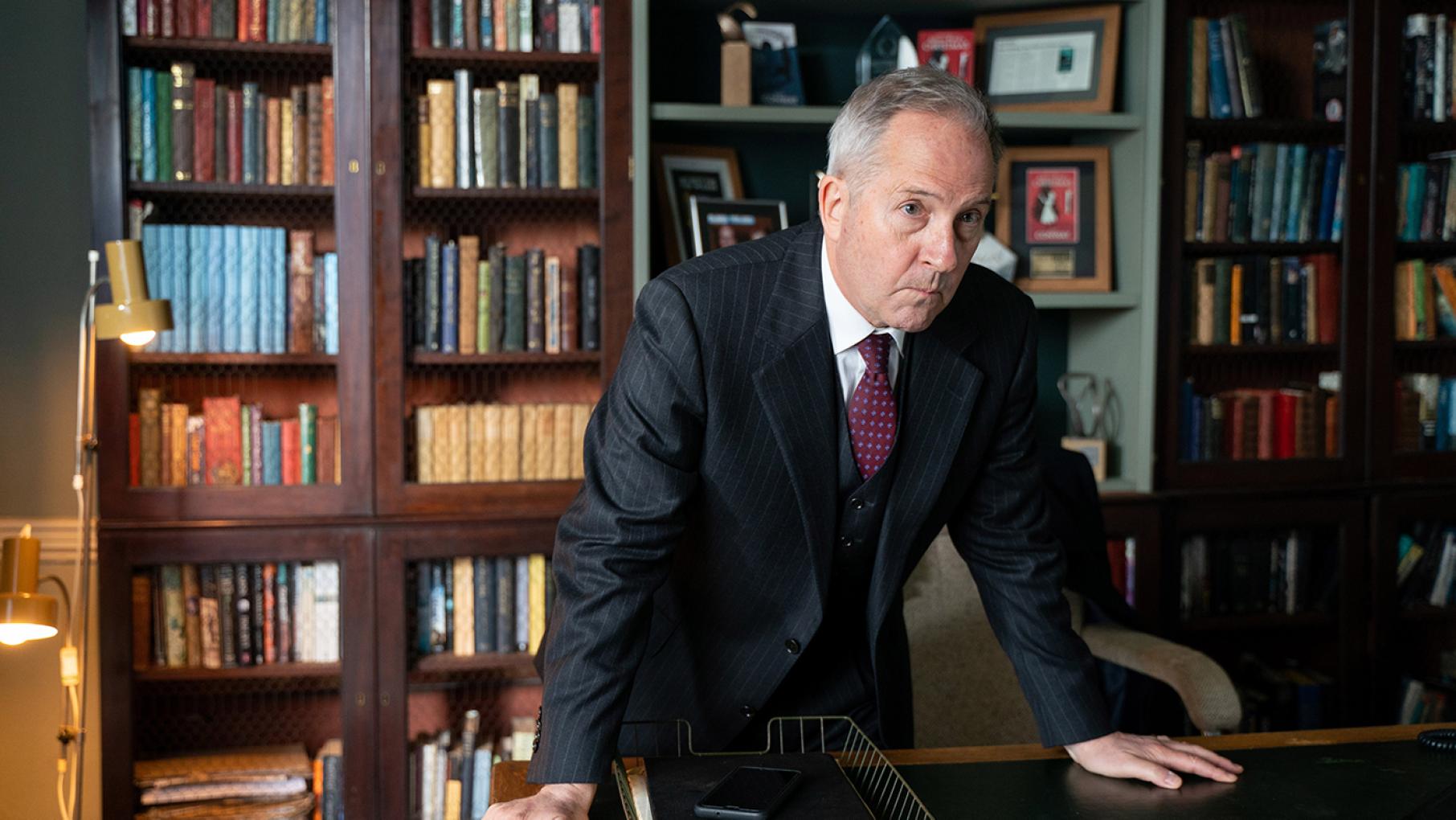 Charles needs Susan to decide whether she will take over from him as CEO of Clover Books. Photo: Eleventh Hour Films Charles Clover in Magpie Murders