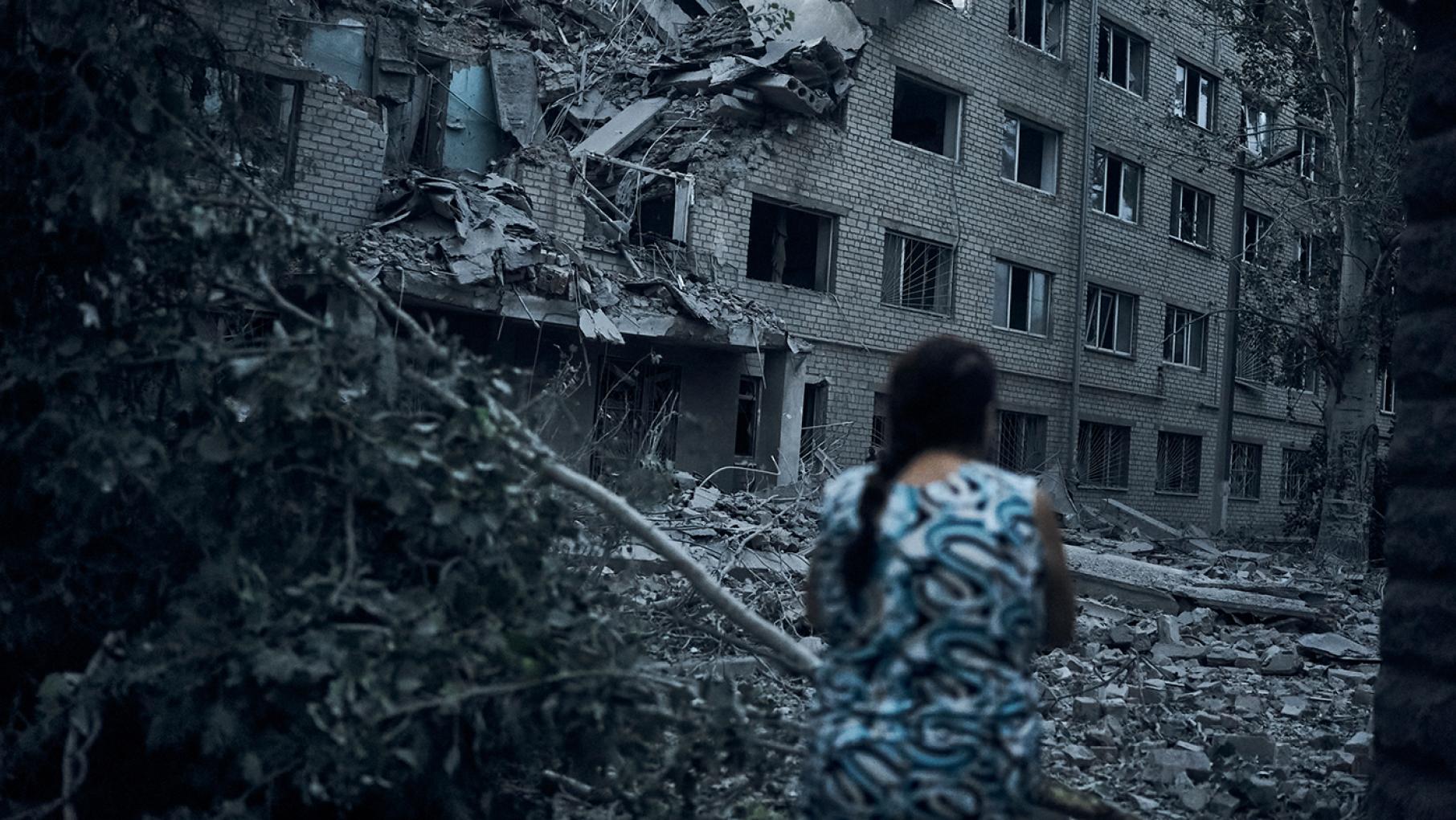 A destroyed building in Ukraine
