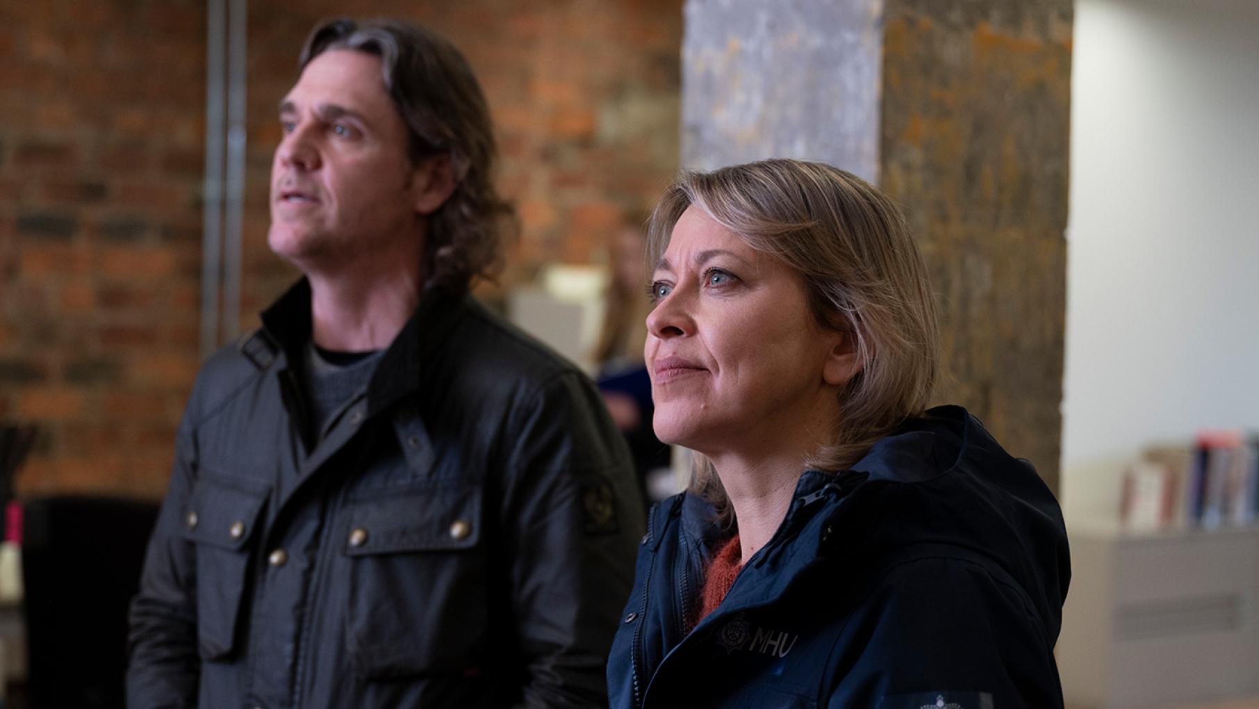 Annika turns to Michael for advice on Morgan while also investigating another murder. Photo: UKTV Michael and Annika in Annika