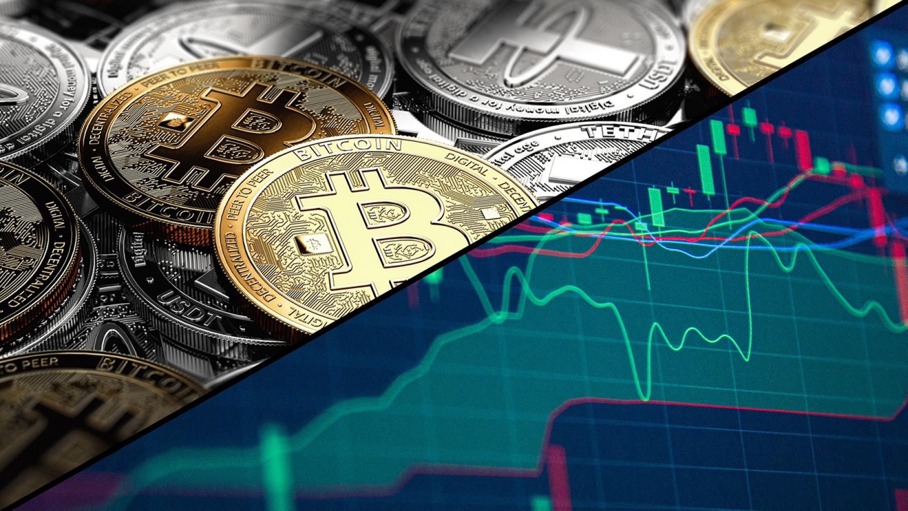 'NOVA: Crypto Decoded' explores the technology behind cryptocurrency. Photo: Courtesy of Coyz0/Shutterstock (top image)/xalien/Shutterstock (bottom image) Representations of bitcoin and the stock prices