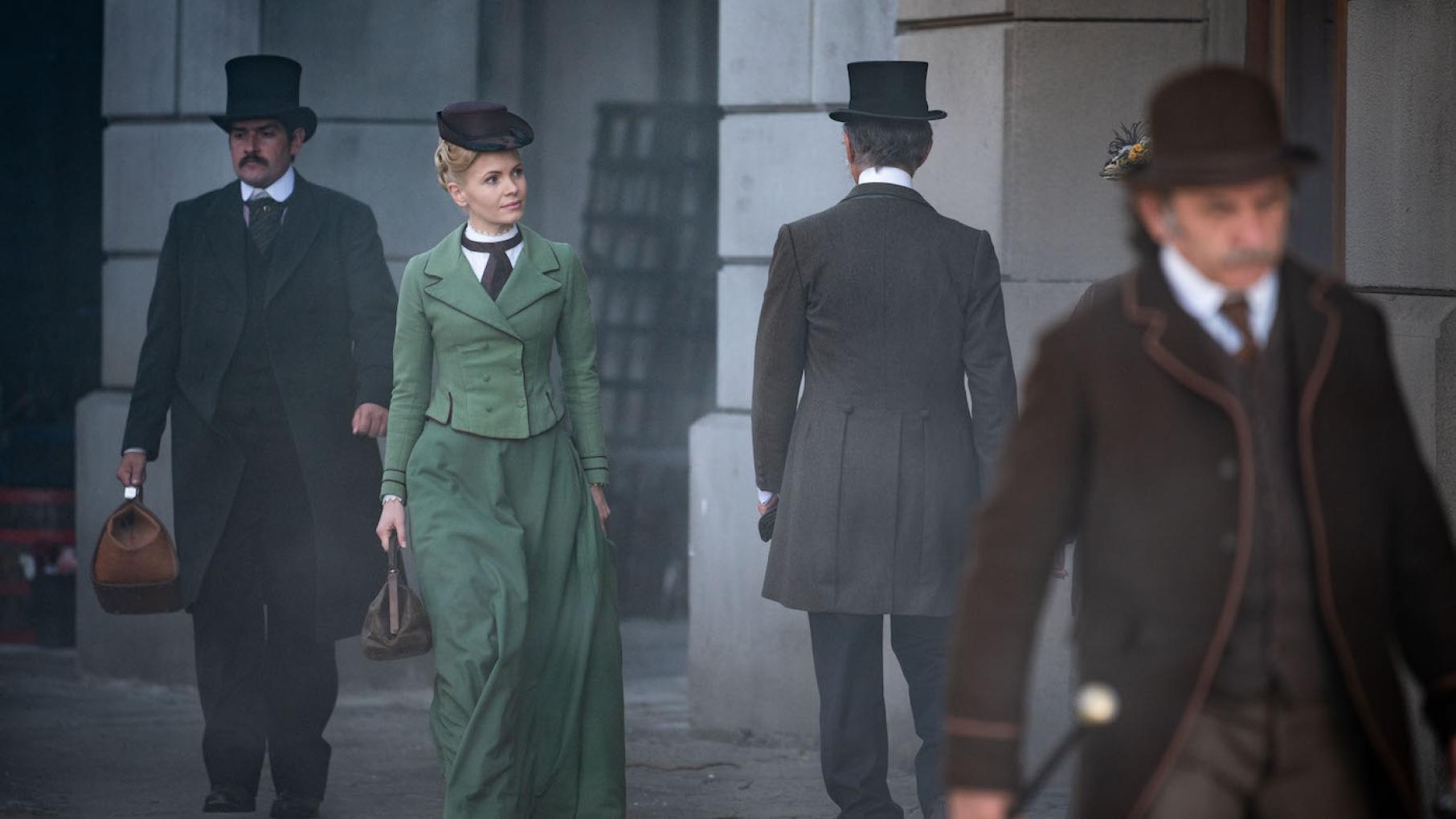 Eliza convinces William to hire her as a consultant when she comes across a murder victim. Photo: Element 8 Entertainment and MASTERPIECE Eliza Scarlet in season 2 of Miss Scarlet and the Duke