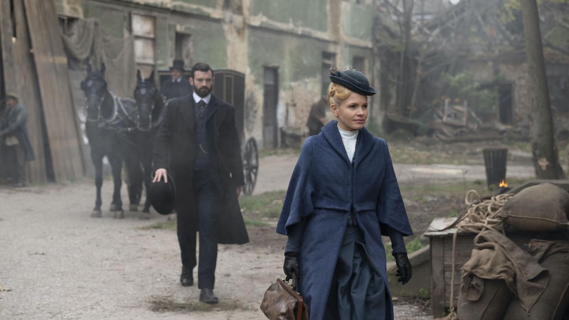 Eliza is certain that an old nemesis of hers from school is guilty, but William says her judgment is clouded. Photo: Element 8 Entertainment and MASTERPIECE/Sergej Radovic William and Eliza in season 3 of Miss Scarlet and the Duke