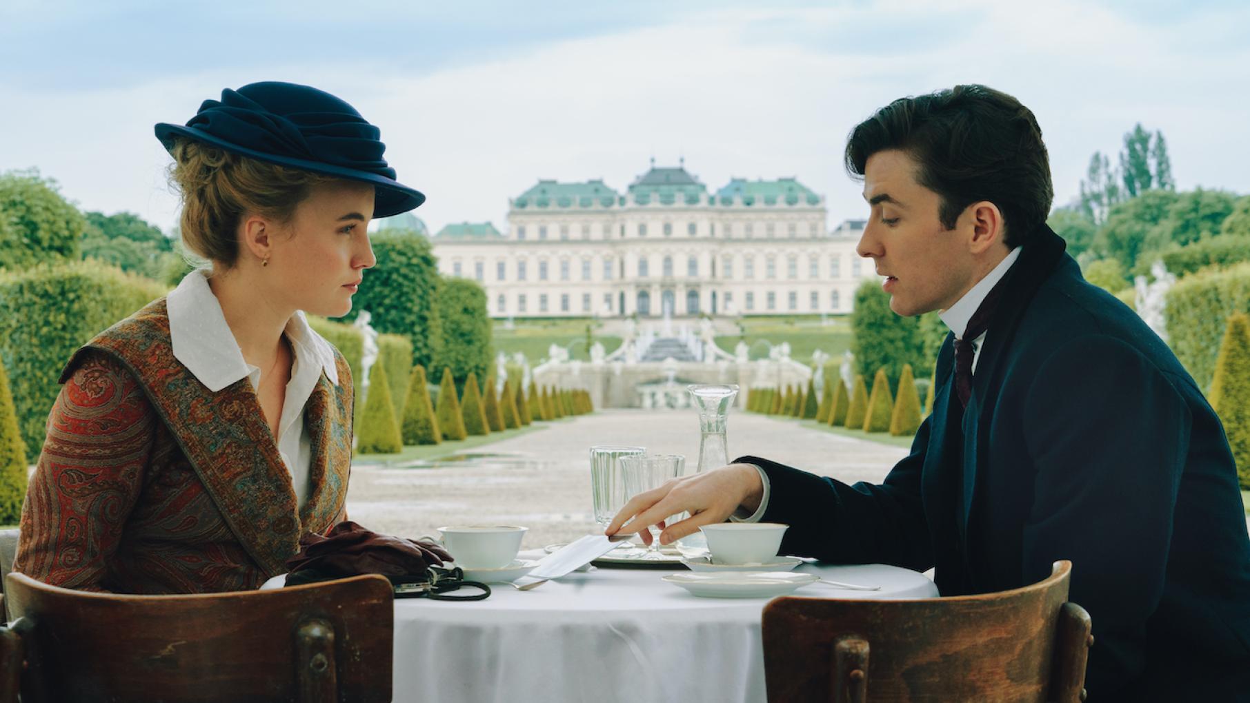 Max pitches a story to Clara to help with a case. Photo: Petro Domenigg / 2022 Endor Productions / MR Film Clara and Max in Vienna Blood season 3