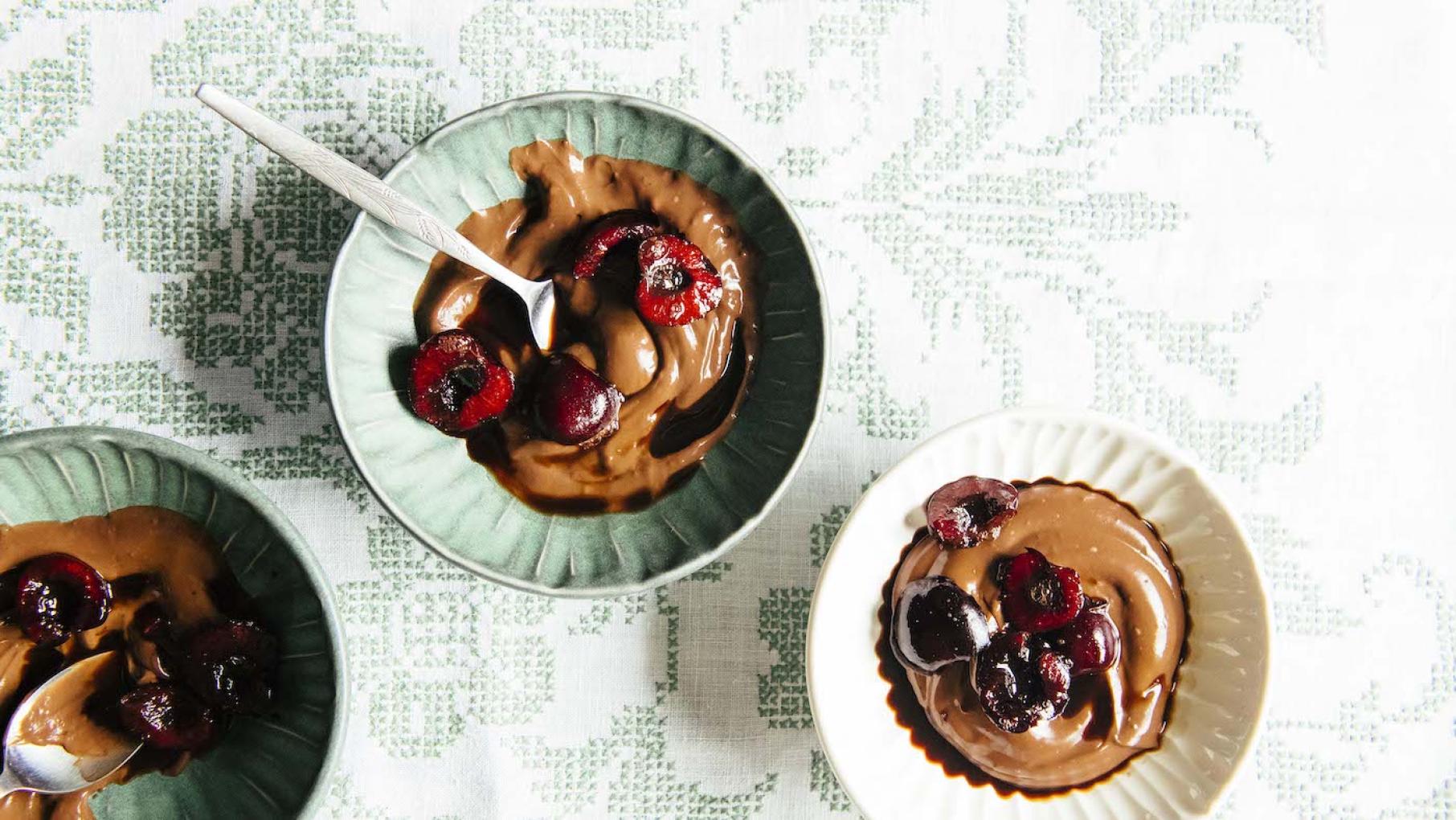Abra Berens' Chocolate pudding with coffee-soaked black cherries, from her cookbook 'Pulp.' Photo: E.E. Berger Chocolate pudding with coffee-soaked black cherries