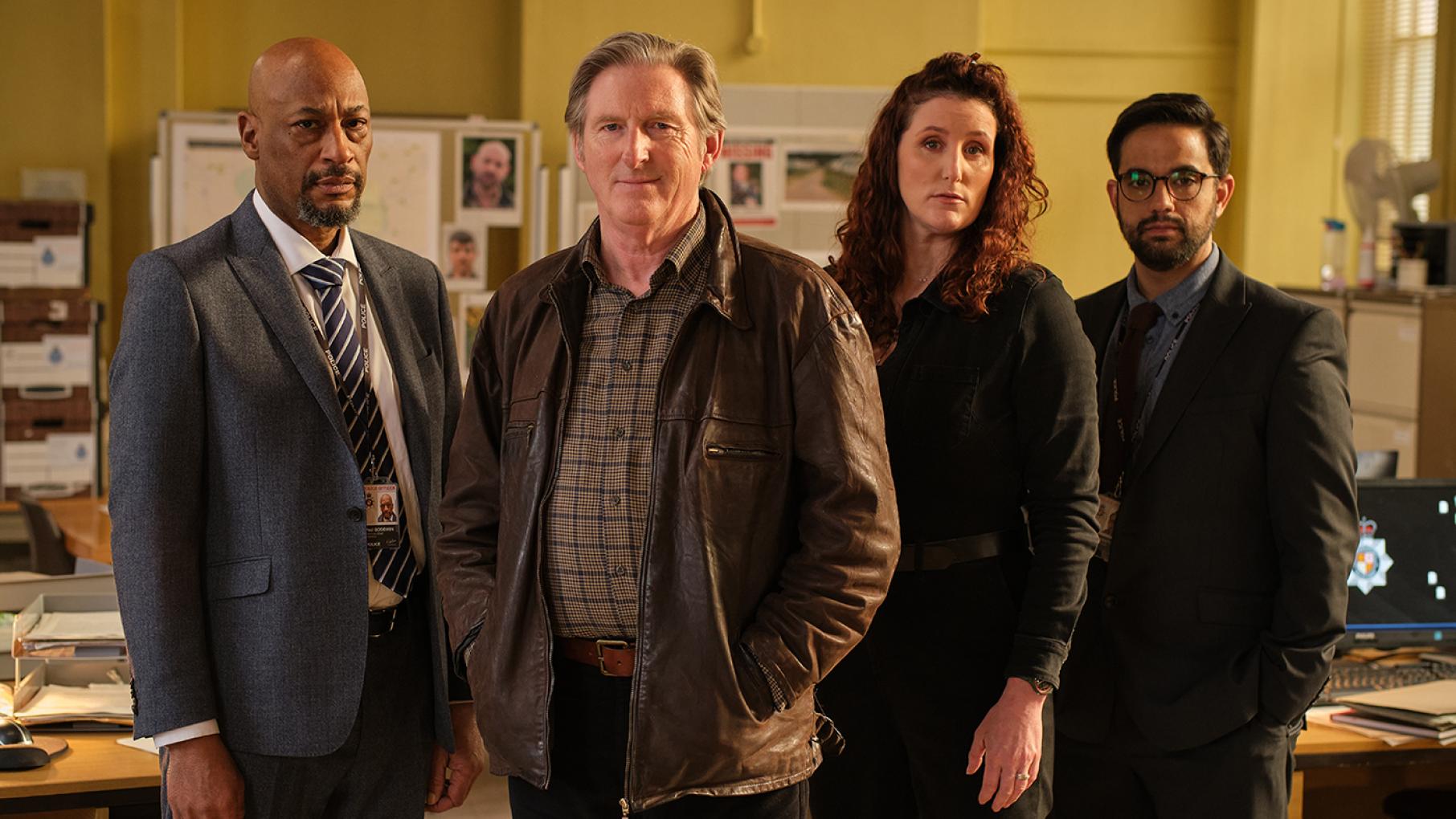 Ridley returns from retirement to work a case with his old protegee Carol Farman and colleague Paul Goodwin. Photo: Courtesy Ridley Productions Paul Goodwin, Alex Ridley, Carol Farman, and Darren Lakhan pose for a photo