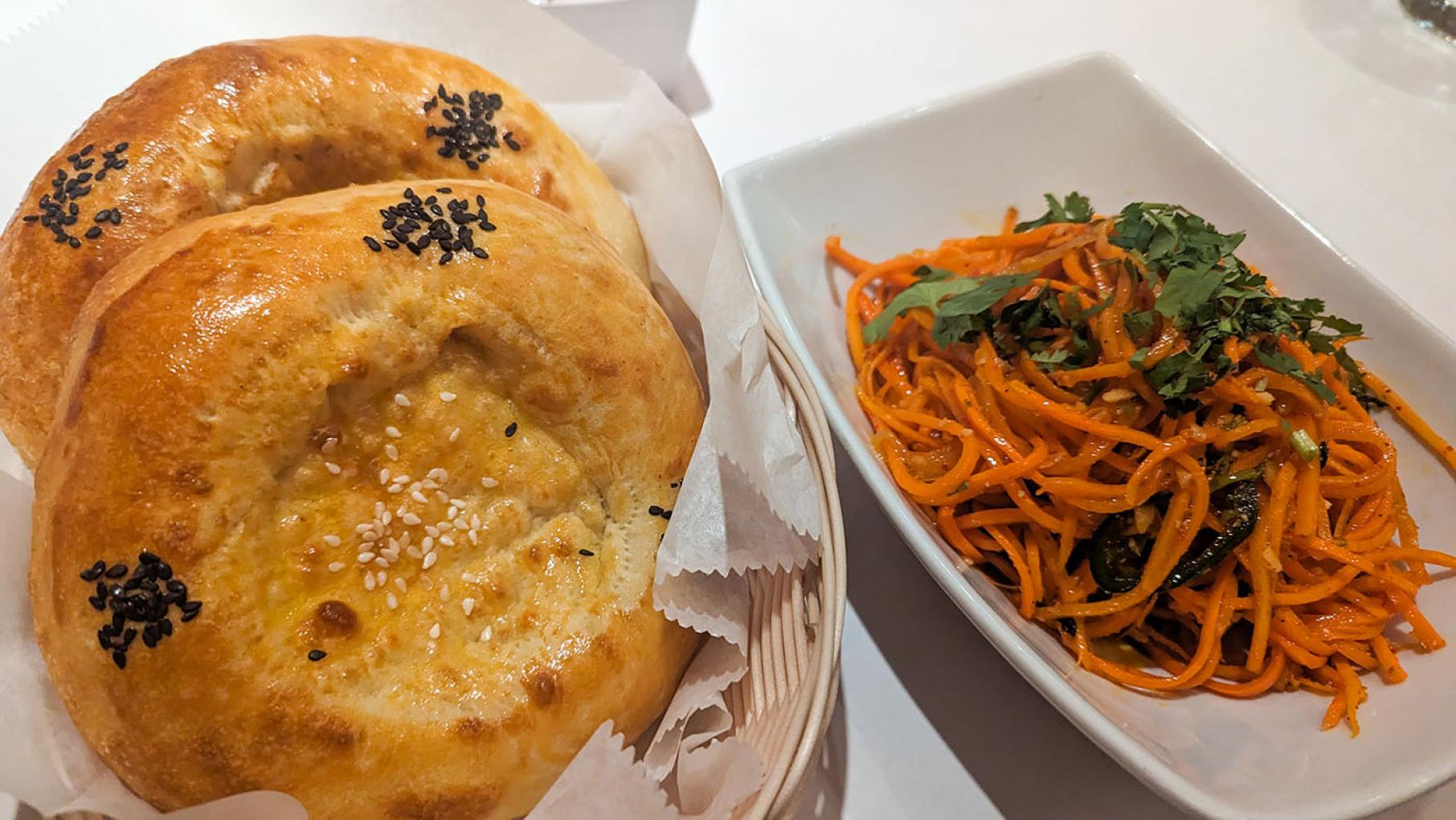 Lepeshka and carrot salad from Jibek Jolu. 