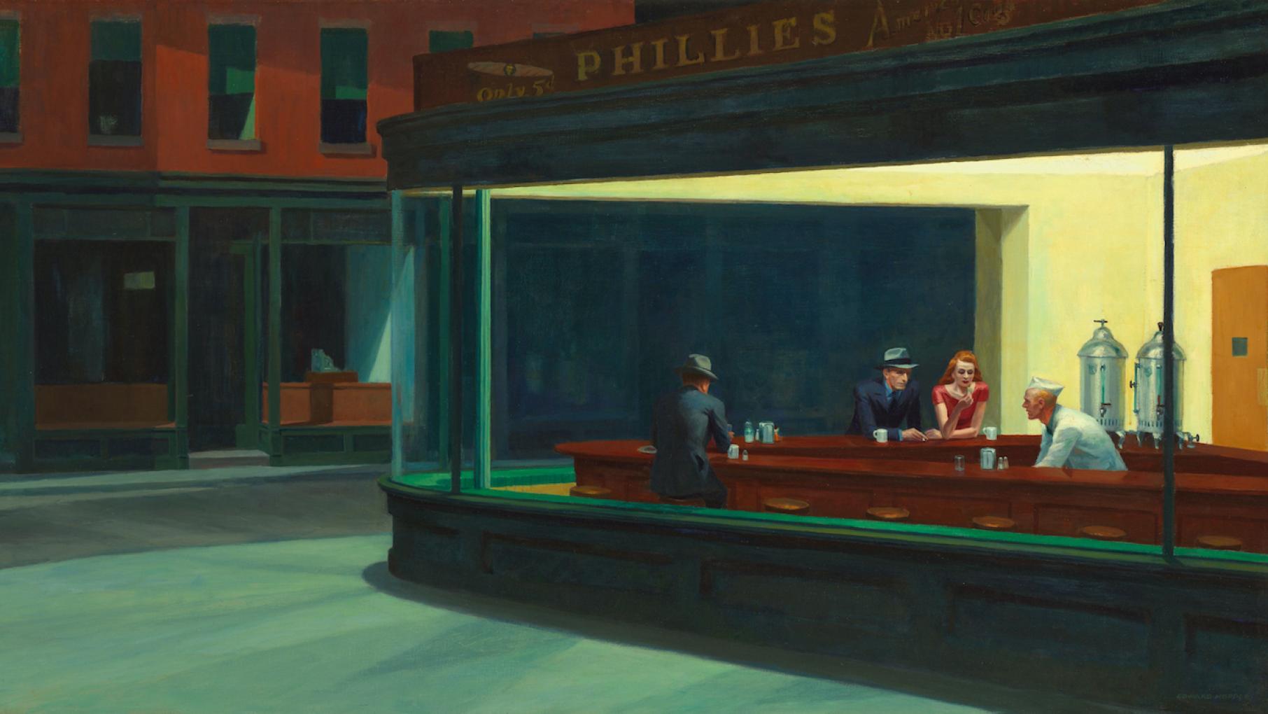 Edward Hopper, Nighthawks, 1942. Credit: Art Institute of Chicago The painting Nighthawks by Edward Hopper