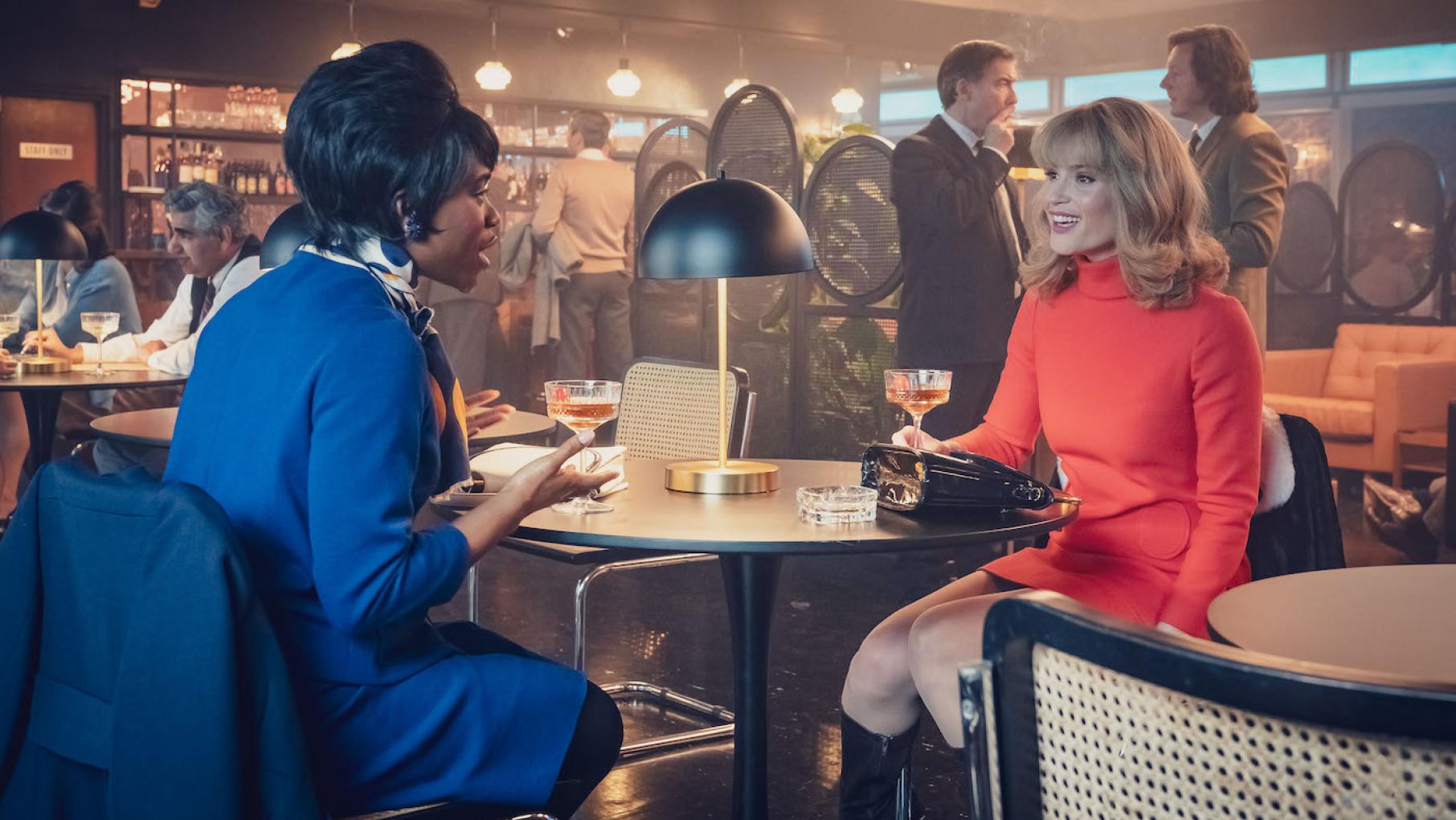 Diane and Barbara both have good news, but it might not turn out as well as they'd like. Credit: Potboiler Productions and Sky UK Limited Diane and Barbara have drinks across a table from each other at a bar
