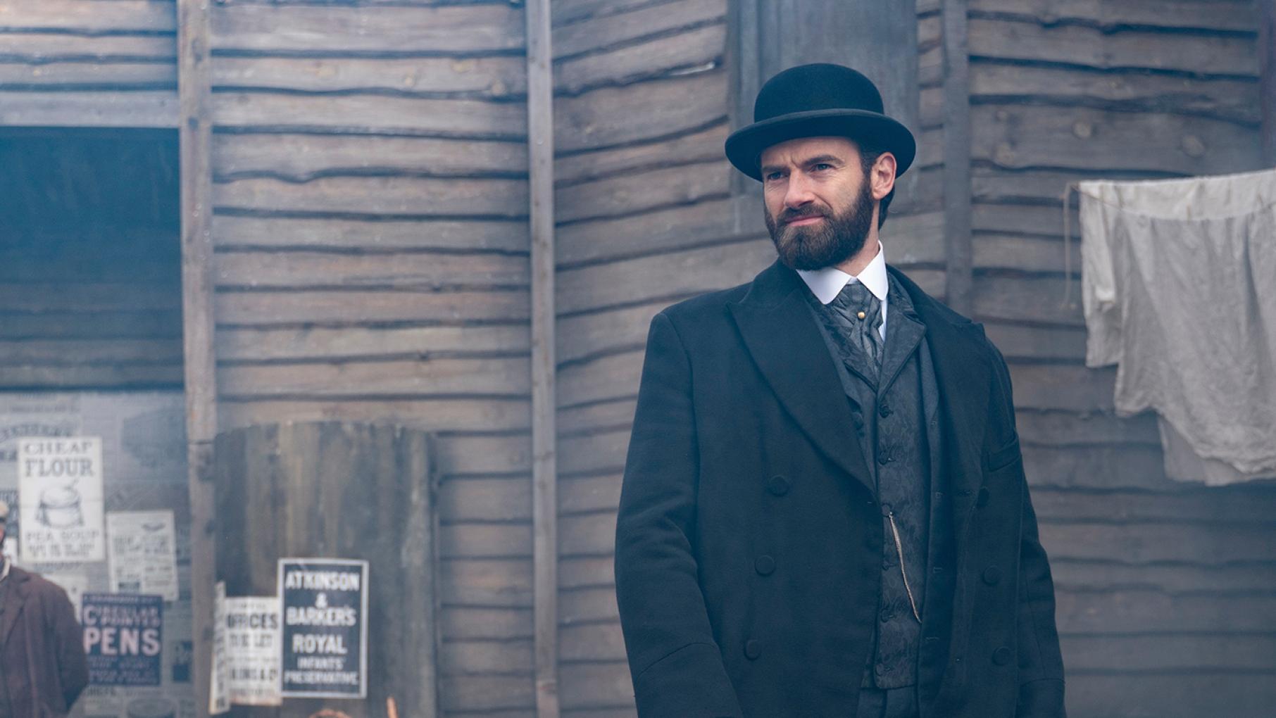 The duke won't be returning for season 5 of 'Miss Scarlet.' Credit: Masterpiece William stands in a hat and coat outside