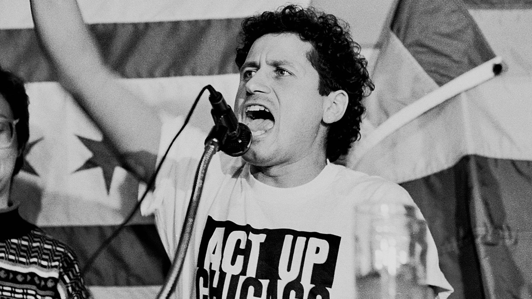 Chicago AIDS activist Danny Sotomayor speaks at a rally. Credit: Lisa Howe-Ebright, photographer.  