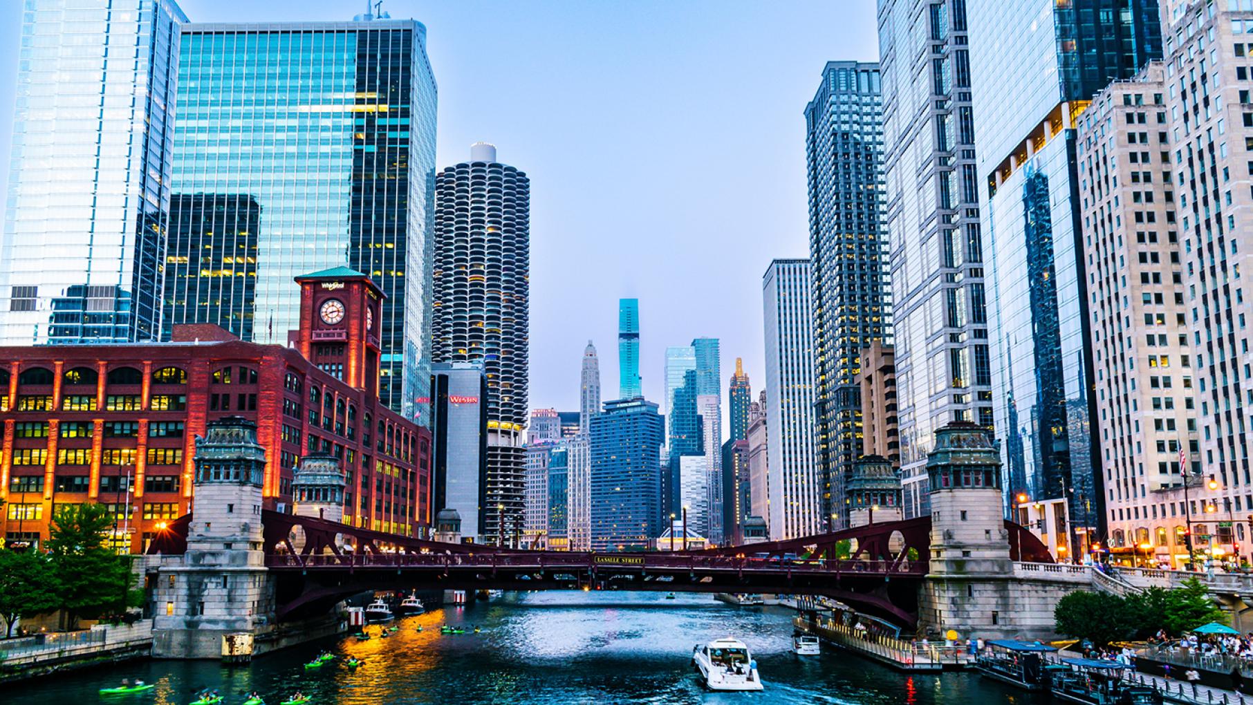 A view of the Chicago skyline from the river