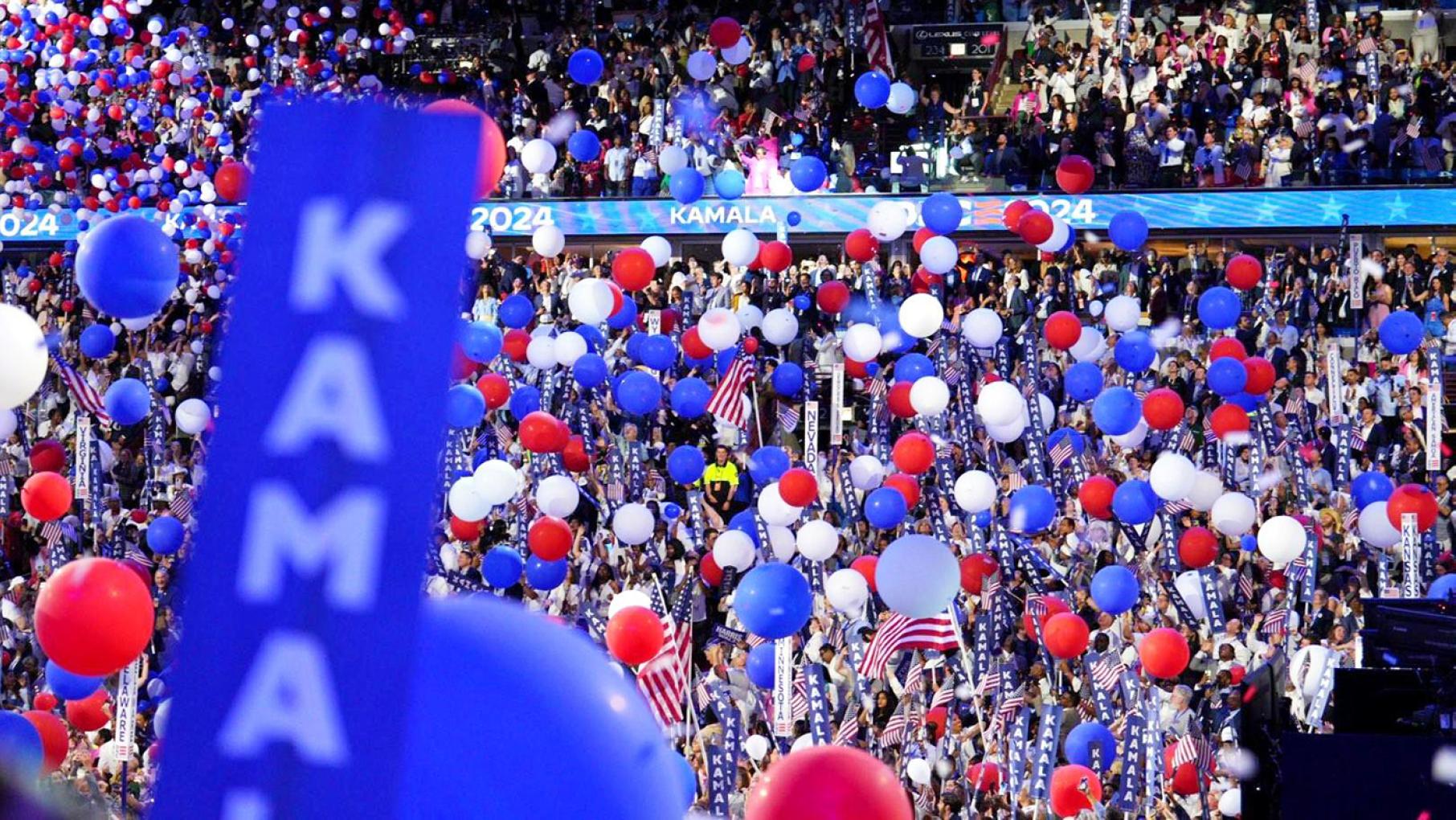The Democratic National Convention took place in Chicago during the third week of August. Credit: Emily Soto for WTTW News Balloons and people at the Democratic National Convention