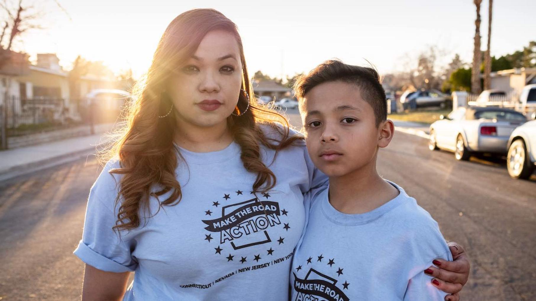 'Voces: Latino Vote 2024' looks at the priorities of Latino voters in battleground states. Credit: Roberto (Bear) Guerra A mother and son pose on a street