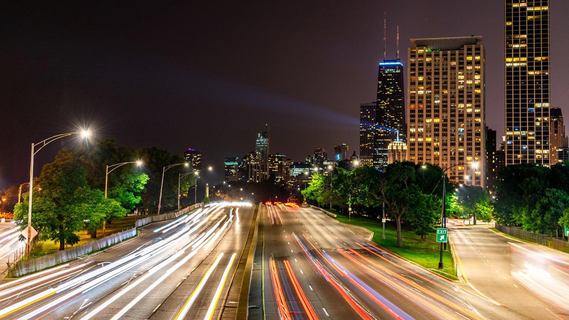 DuSable Lake Shore Drive looking south at night