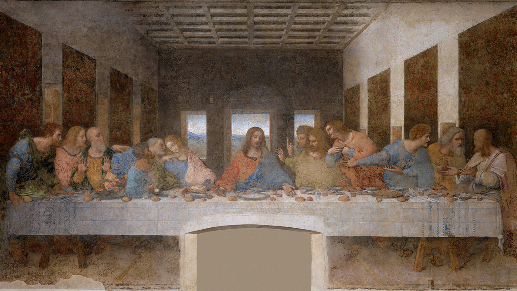 Leonardo Da Vinci's The Last Supper. Mural, fresco in the Refectery of Santa Maria della Grazie, a Dominican Convent in Milano. Circa 1484-98. Cropped Leonardo Da Vinci's Last Supper