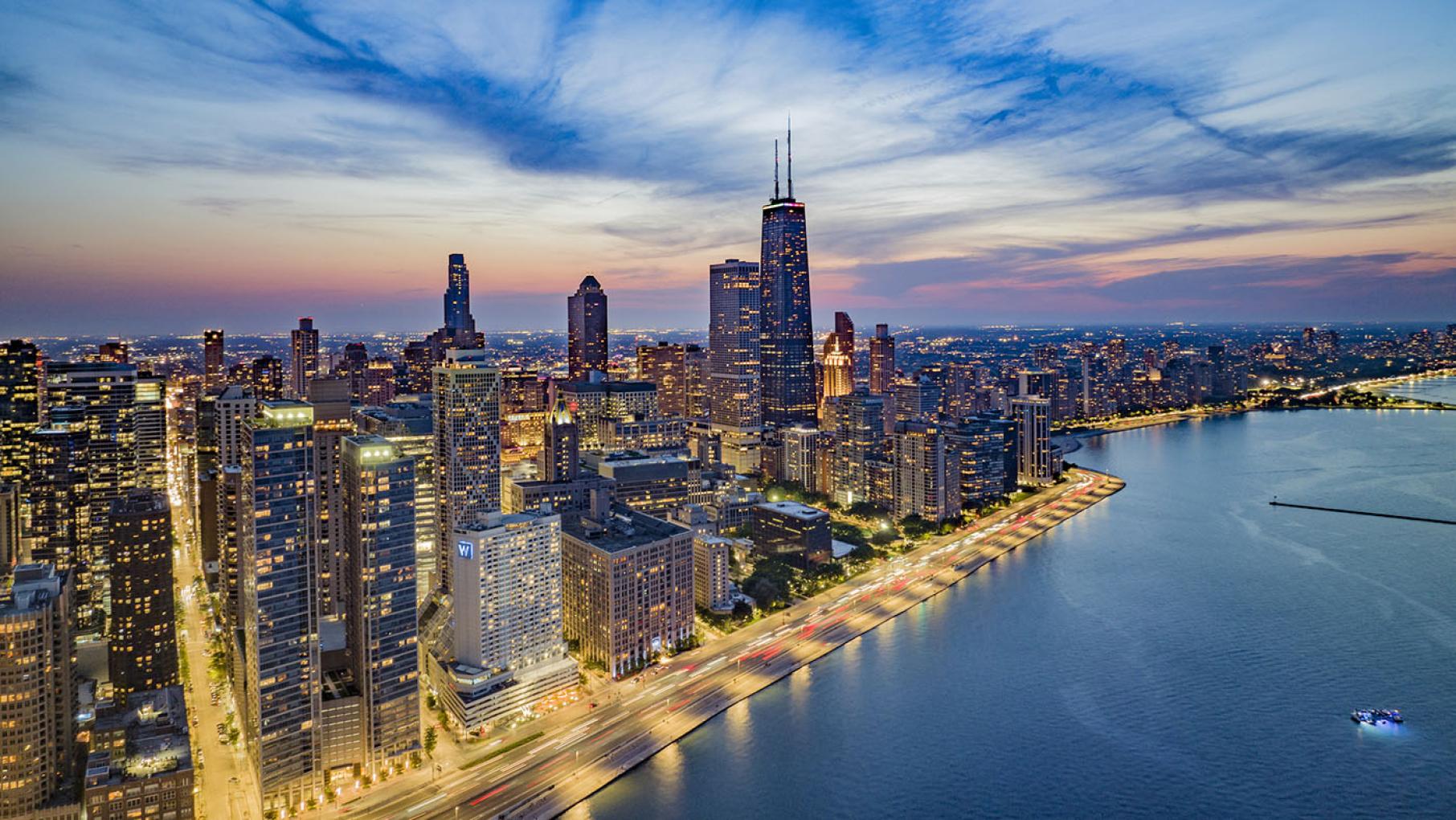 Credit: Kelly Liu / iStock A view of Chicago skyscrapers, including Hancock Tower, looking Northwest from the lakefront