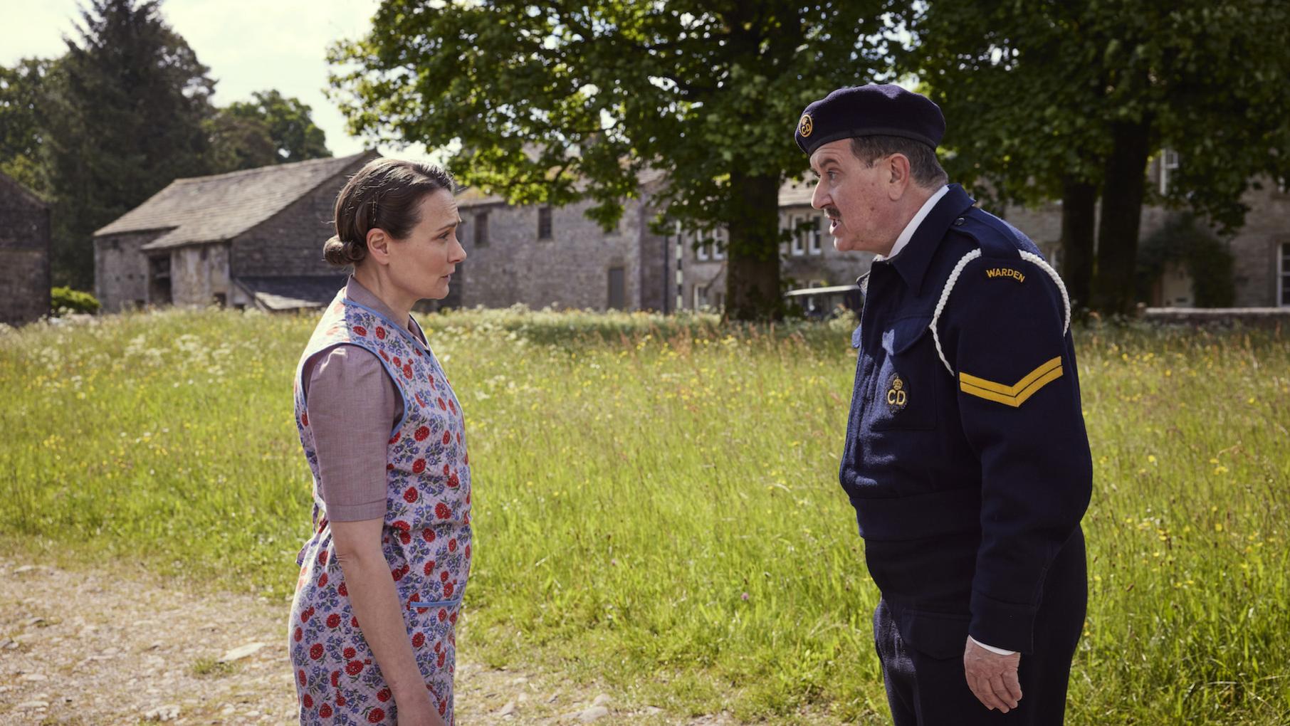 Mrs. Hall finally loses her temper with Bosworth when an unidentified object falls into a farmer's field. Credit: Helen Williams for Playground Entertainment and Masterpiece Mrs. Hall faces a yelling Mr. Bosworth outside