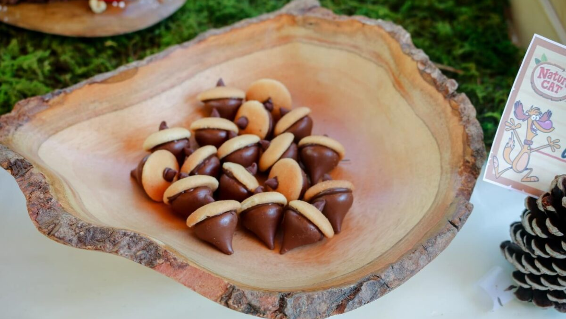 Chocolate "acorns" in a wood dish