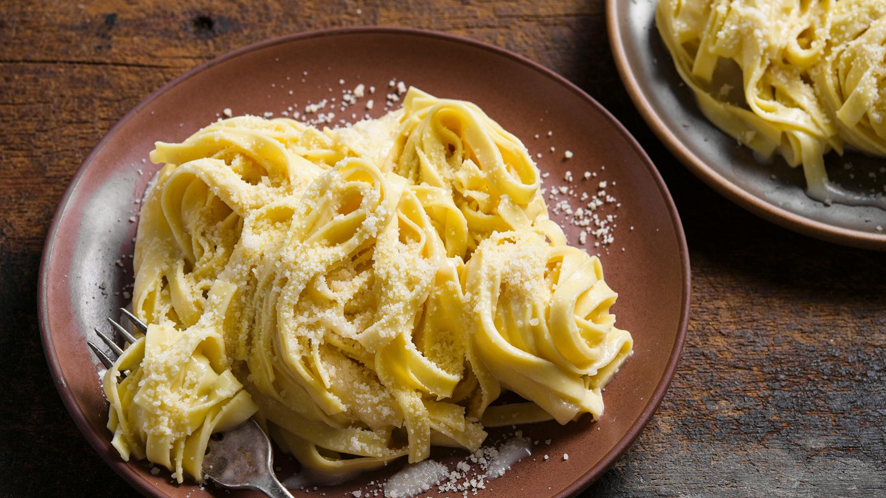 Credit: Connie Miller A plate of fettucine alfredo on a table