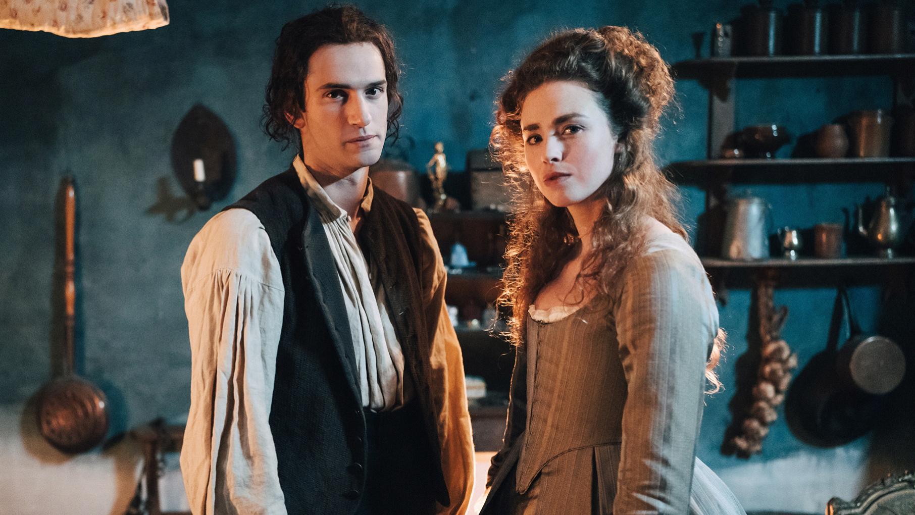 Jeanne is part of the trial of the cardinal and endangered by the reappearance of Villette. Credit: Caroline DuBois for Capa Drama and Canal Plus Villette and Jeanne smirk in a portrait