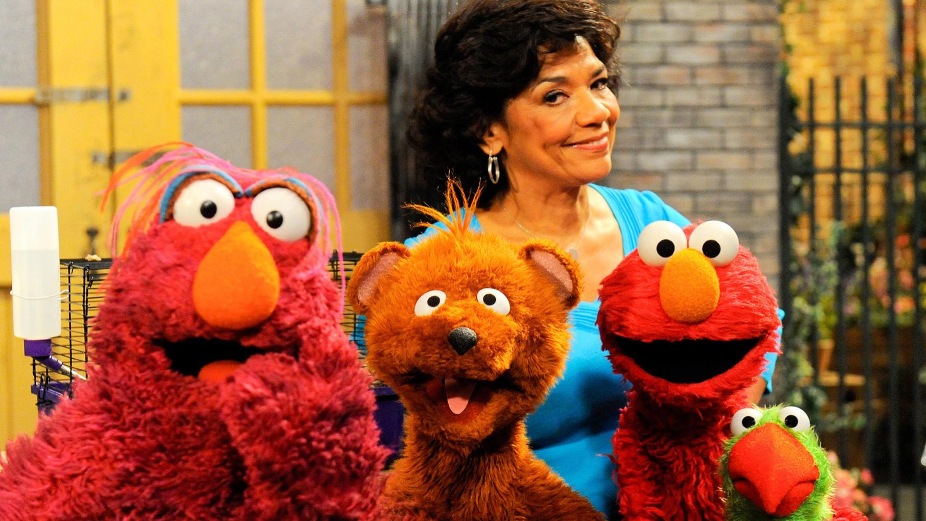 Sesame Street. Photo: Sesame Workshop Maria from Sesame Street is pictured with four characters, including Elmo and Telly Monster.