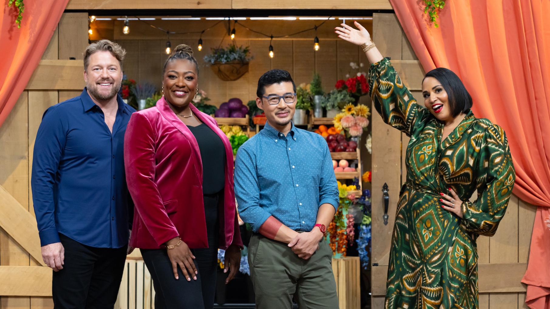 The judges and host of The Great American Recipe pose for a photo