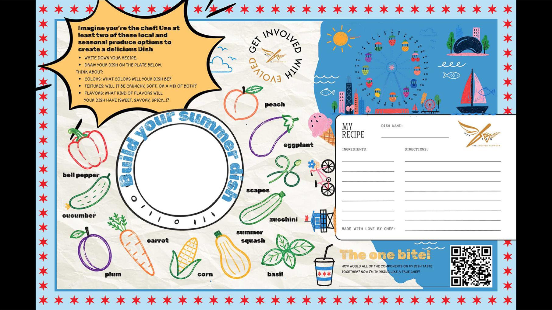 A coloring placemat with vegetables
