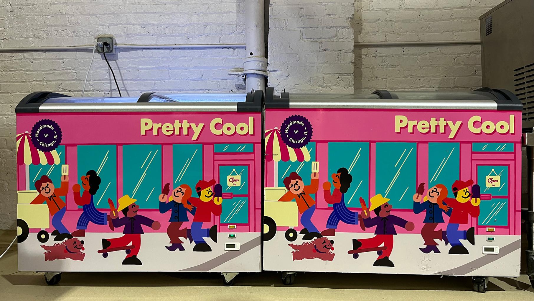 Ice cream coolers against a wall