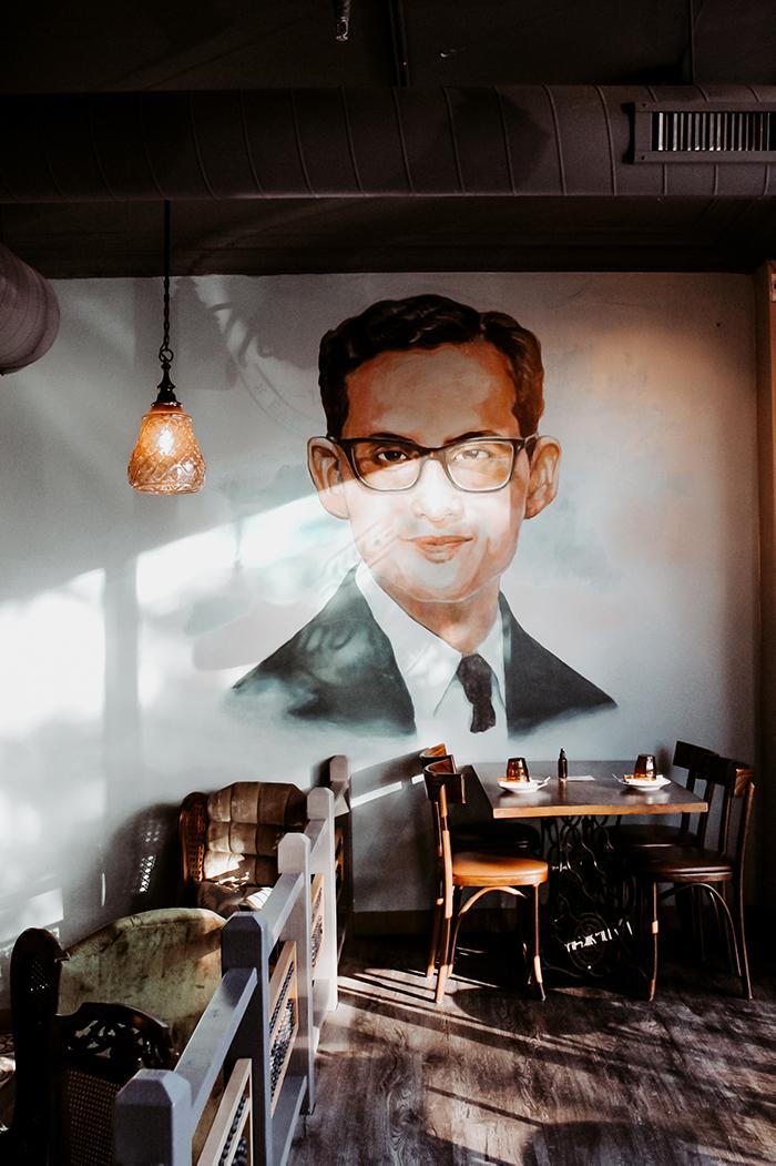 A portrait of King Rama IX of Thailand in NaKorn Thai restaurant in Evanston