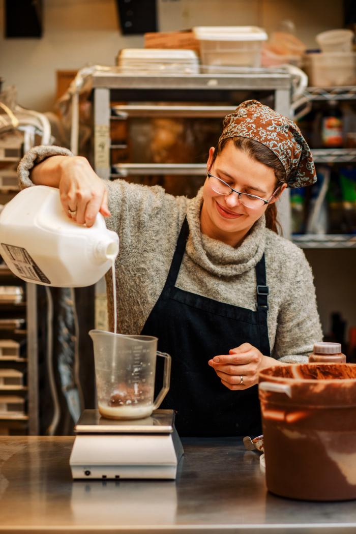 Katherine Duncan making hot chocolate