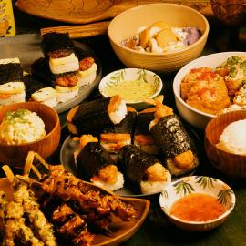 A spread of Hawaiian food