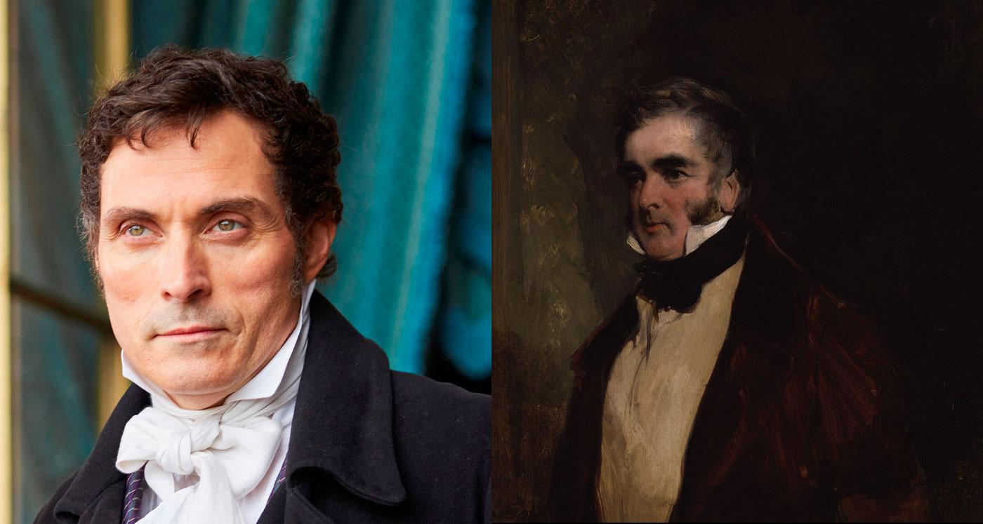 Ben Miles as Lord Melbourne alongside a portrait of the real Lord Melbourne.
