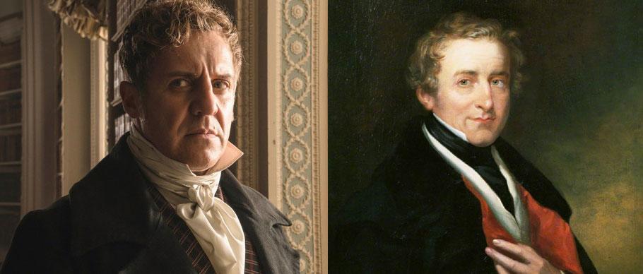 Nigel Lindsay as Sir Robert Peel alongside the real Robert Peel.