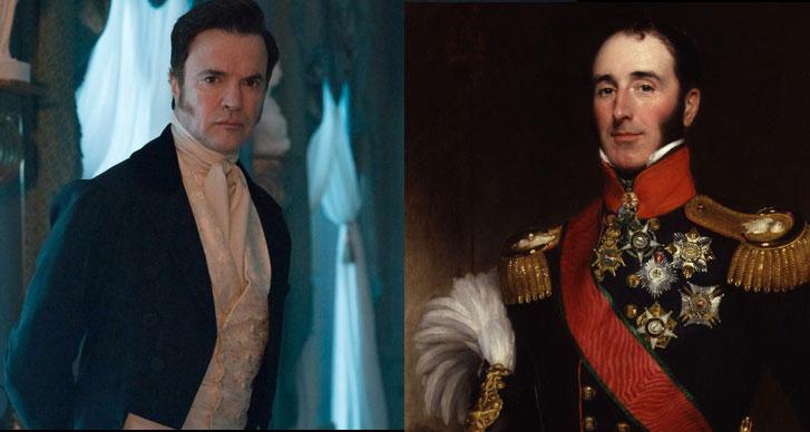 Paul Rhys as Sir John Conroy alongside a portrait of the real Sir John Conroy.