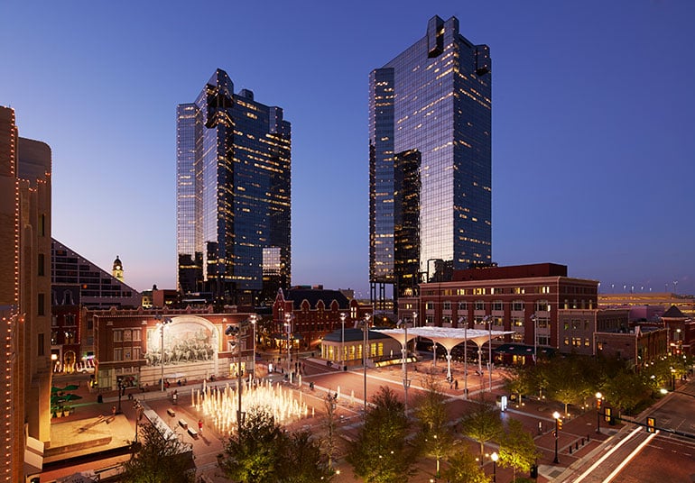 Sundance Square at night; Photo Credit: Steve Hall at Hedrich Blessing